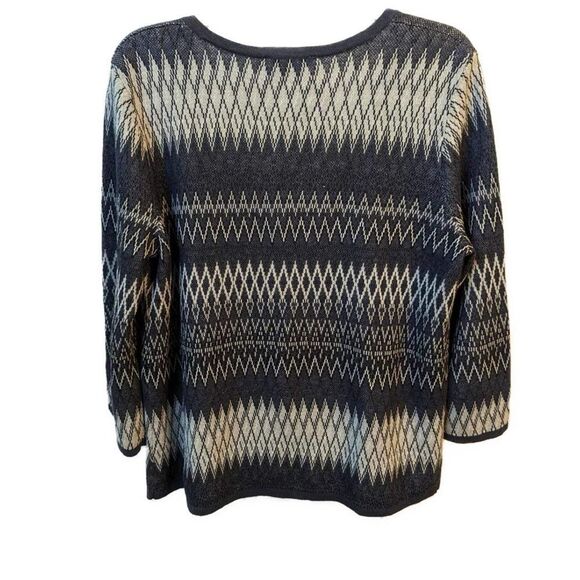 Pendleton Women's Nordic Mya Sweater Print Blue Linen Blend Cardigan Size Medium - Picture 2 of 6